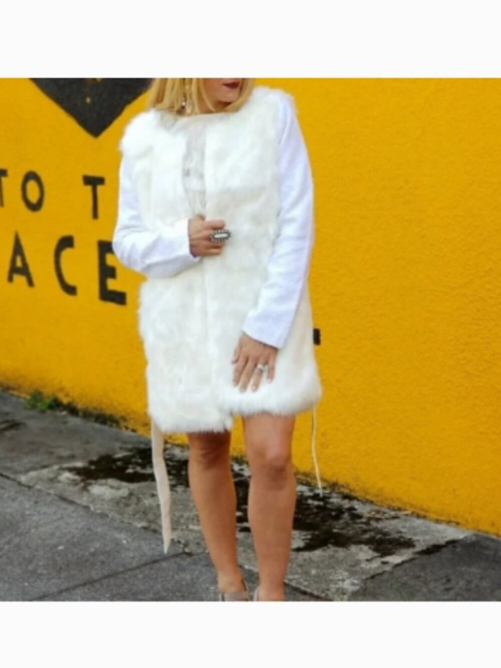 CLASSIC IN CREAM FAUX FUR TEDDY AND TEXTURED SLEEVED  COAT - Picture 7 of 9